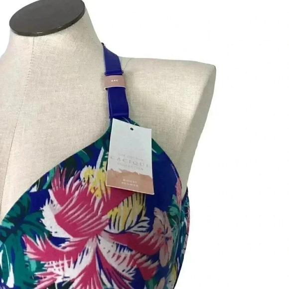 Cacique Bra Women 44C Blue Floral Boost Plunge Front Close Underwire NEW - Picture 3 of 6